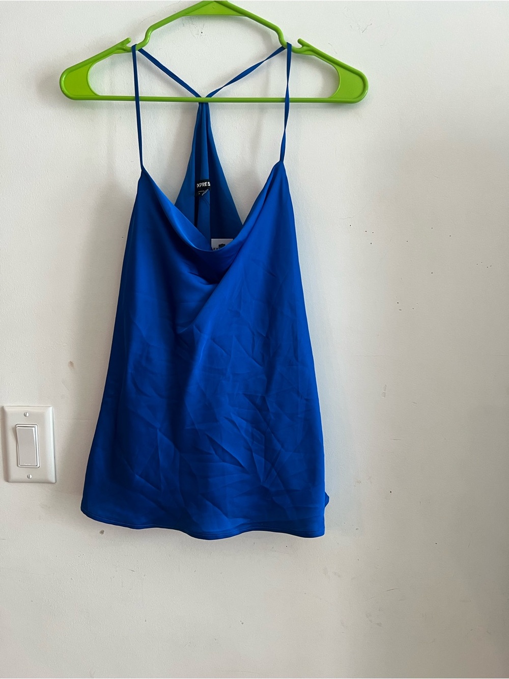 Express Women’s Blue Satin Cowl Neck Halter Tank Top Size Small NWT